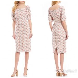 ANTONIO MELANI Floral Midi Dress Off The Shoulder Puff Sleeve 60s 90s Size 4 New